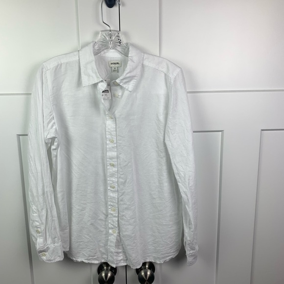 NWT J Crew Factory SMALL Linen blend button up shirt WHITE Long Sleeve - Picture 3 of 8